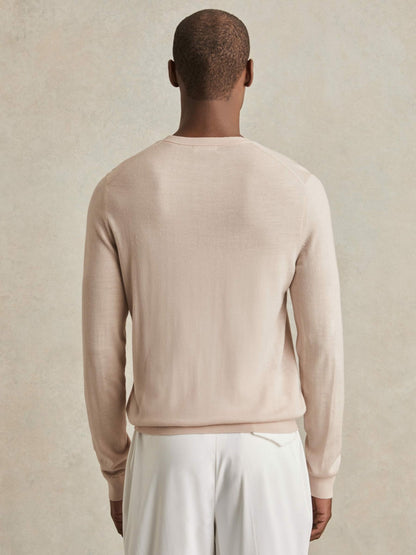 Reiss Savings - Merino-Wool Crew-Neck Jumper in Beige