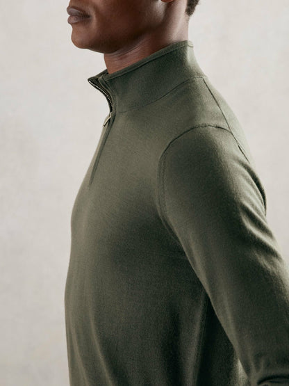 Reiss Affordable - Merino Wool Half-Zip Jumper in Kale Green