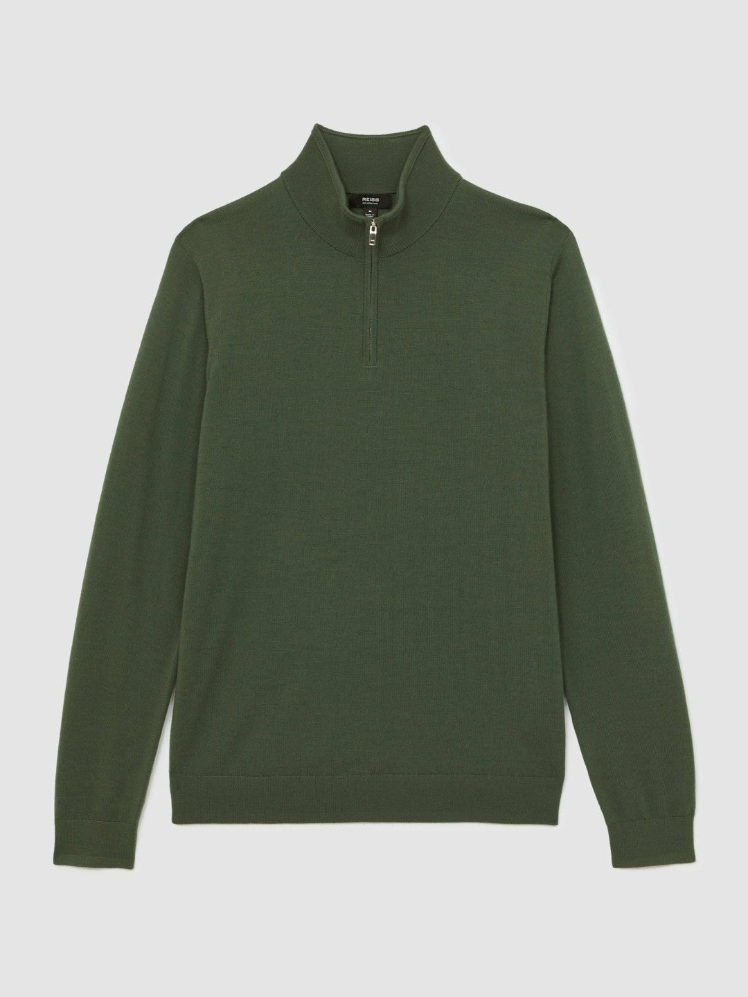 Reiss Affordable - Merino Wool Half-Zip Jumper in Kale Green