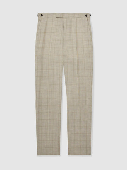 Reiss Affordable - Slim-Fit Wool Check Suit Trousers in Oatmeal Brown