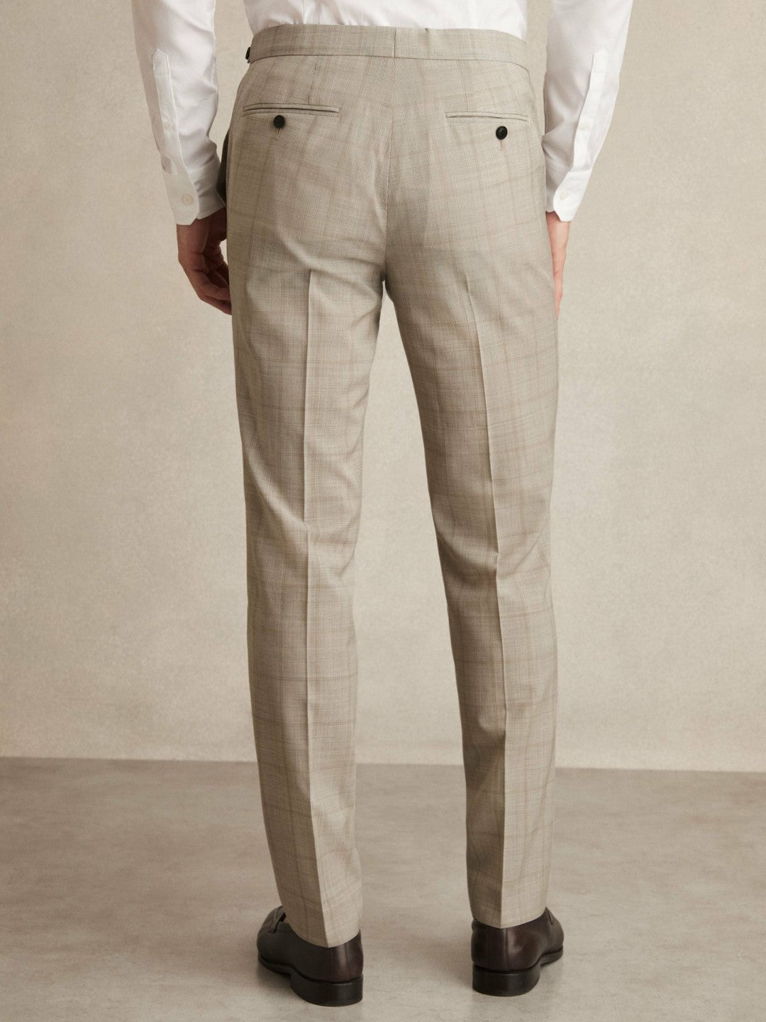 Reiss Affordable - Slim-Fit Wool Check Suit Trousers in Oatmeal Brown