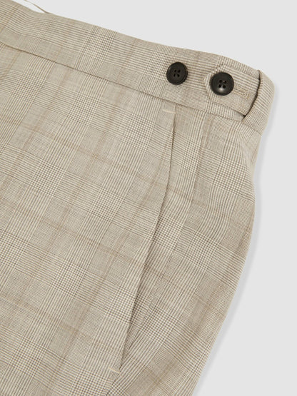 Reiss Affordable - Slim-Fit Wool Check Suit Trousers in Oatmeal Brown