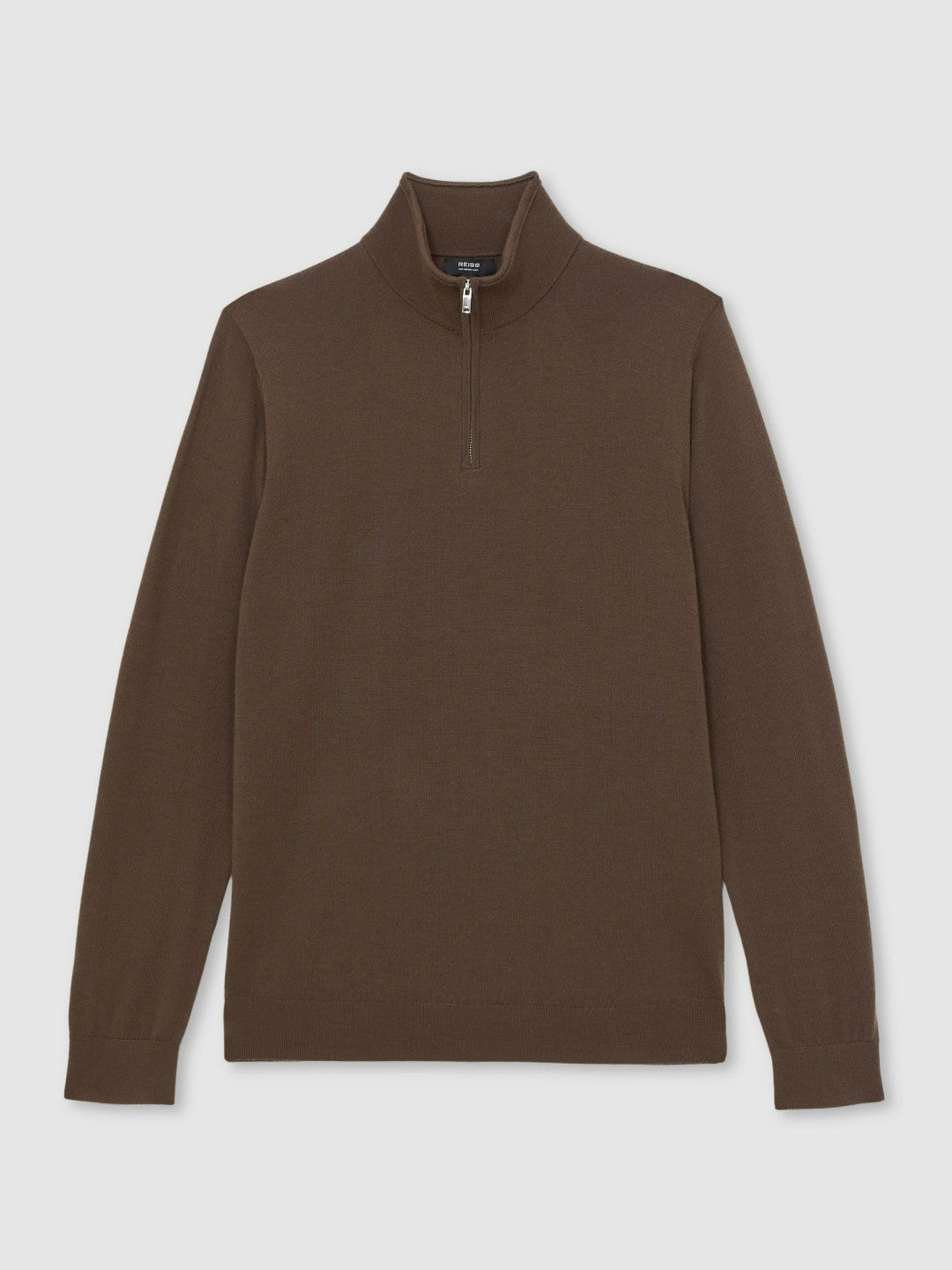 Reiss Deal - Merino Wool Half-Zip Jumper in Chocolate Brown