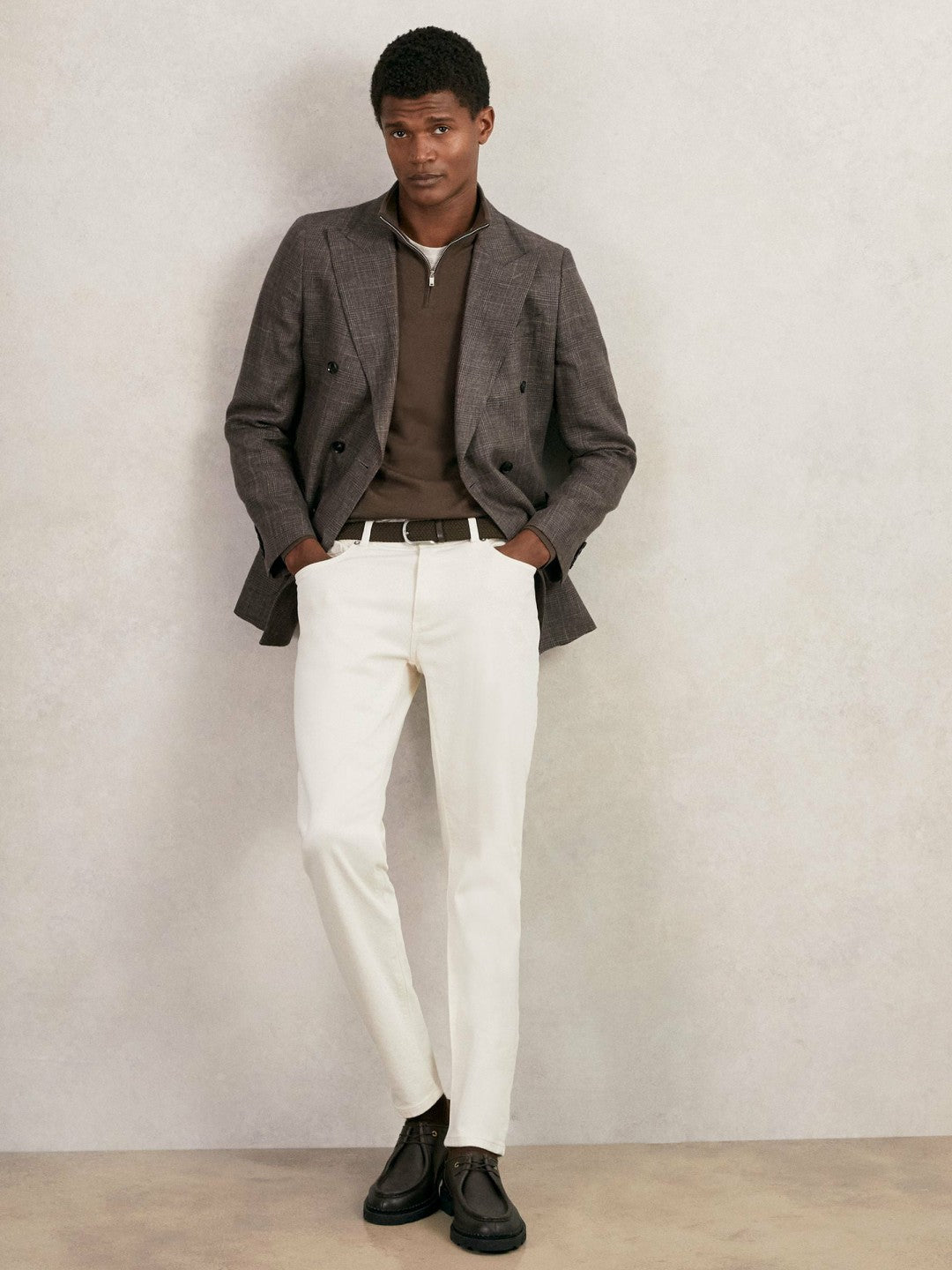 Reiss Deal - Merino Wool Half-Zip Jumper in Chocolate Brown