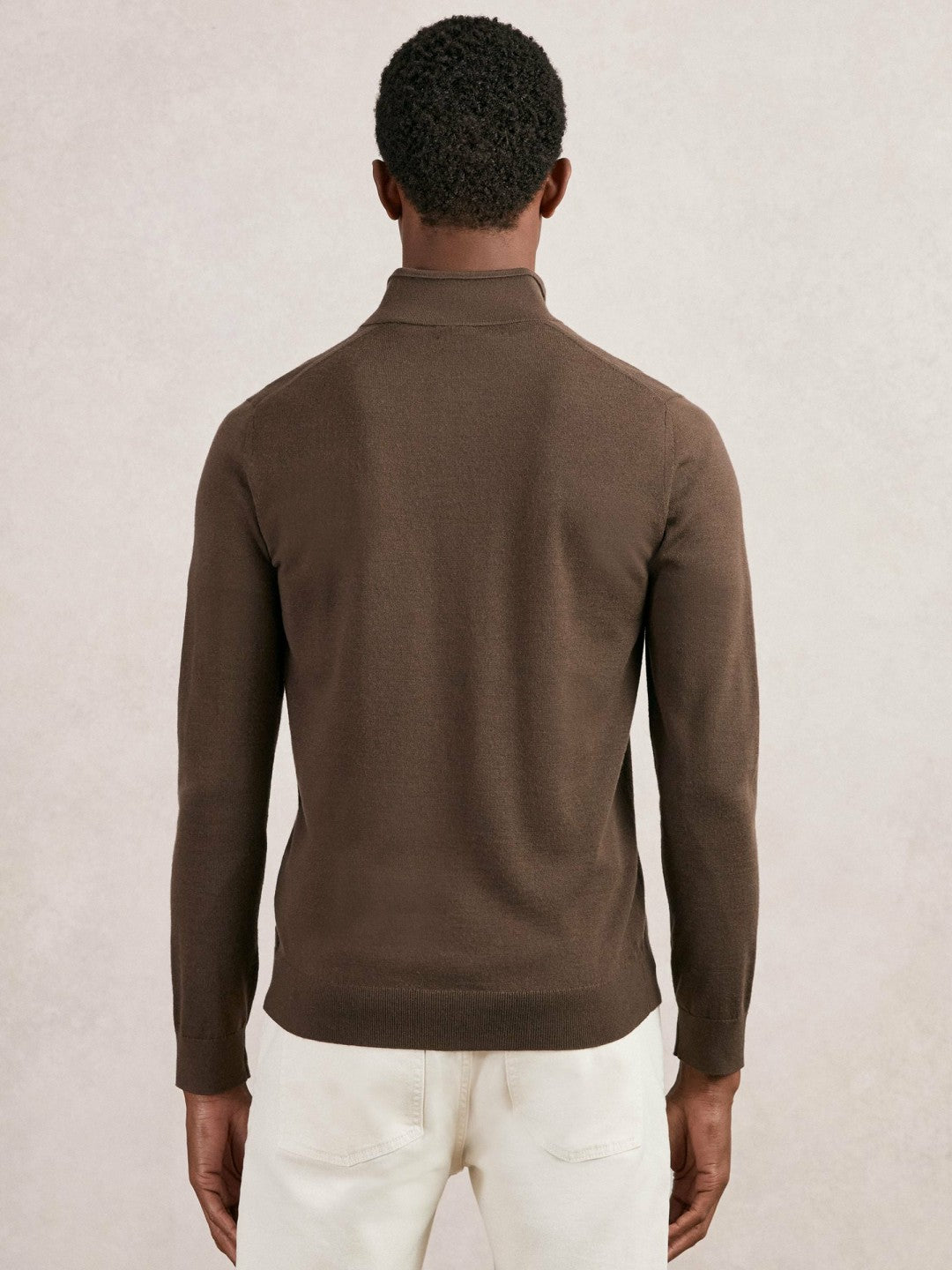 Reiss Deal - Merino Wool Half-Zip Jumper in Chocolate Brown
