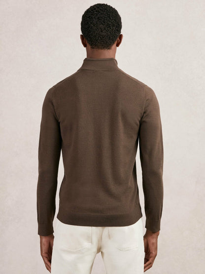 Reiss Deal - Merino Wool Half-Zip Jumper in Chocolate Brown