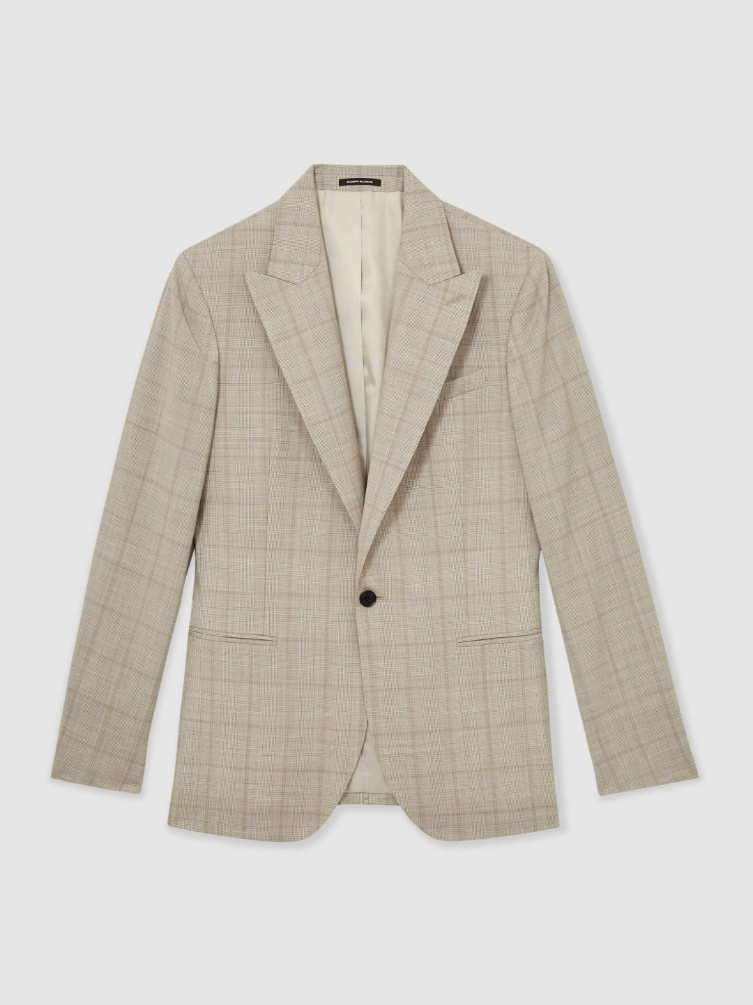 Reiss Value - Slim-Fit Single-Breasted Wool Check Suit Blazer in Oatmeal Brown