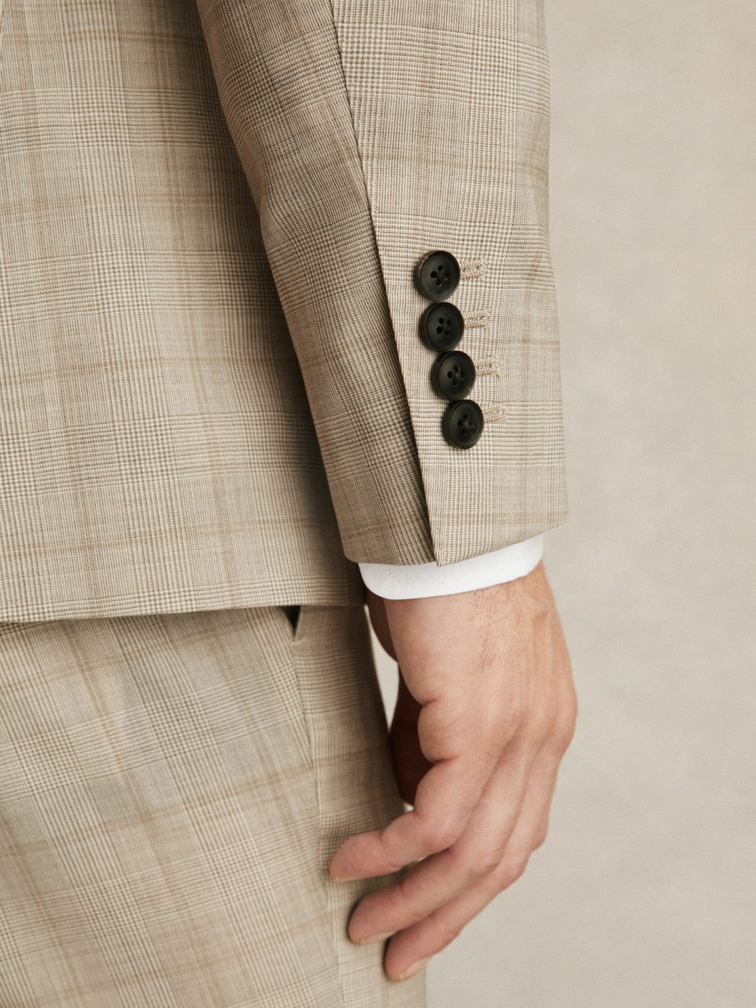 Reiss Value - Slim-Fit Single-Breasted Wool Check Suit Blazer in Oatmeal Brown