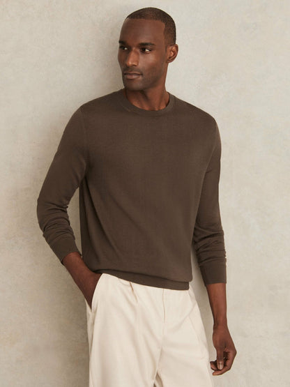 Reiss Affordable - Merino-Wool Crew-Neck Jumper in Chocolate Brown