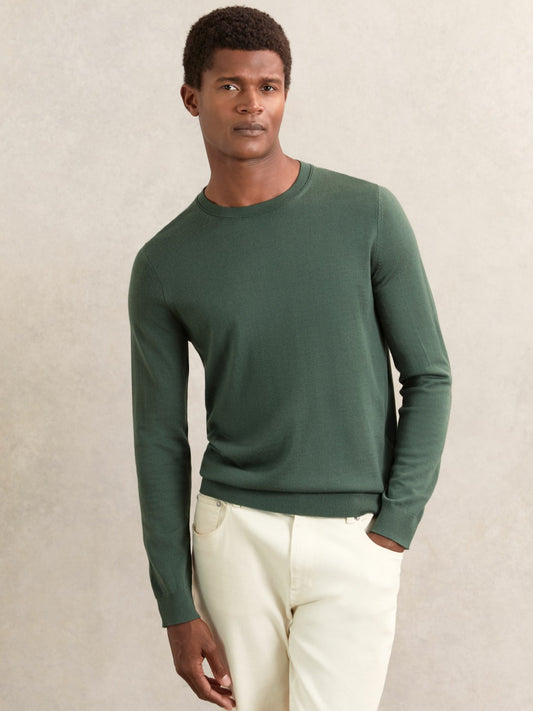Reiss Savings - Merino-Wool Crew-Neck Jumper in Kale Green