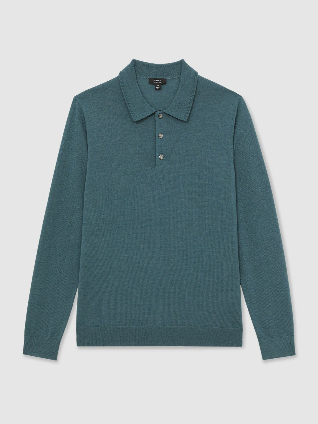 Reiss Popular Choice - Merino Wool Long-Sleeve Polo Shirt in Orion Blue