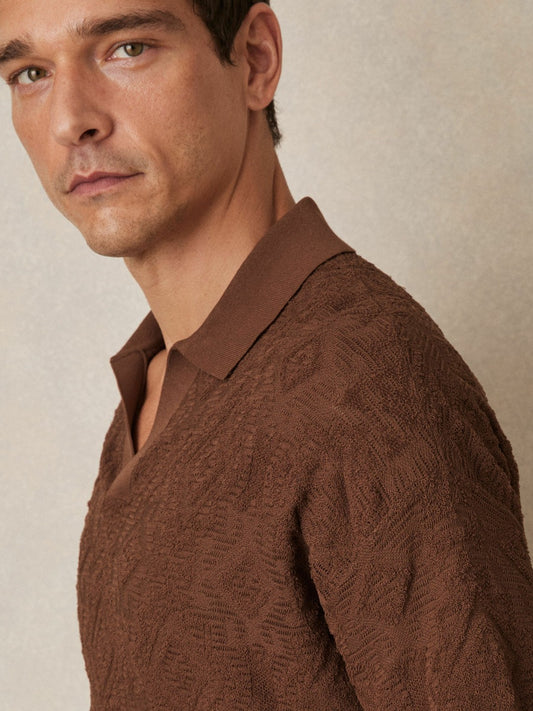 Reiss Offer - Jacquard Loop-Stitch Polo Shirt in Tobacco