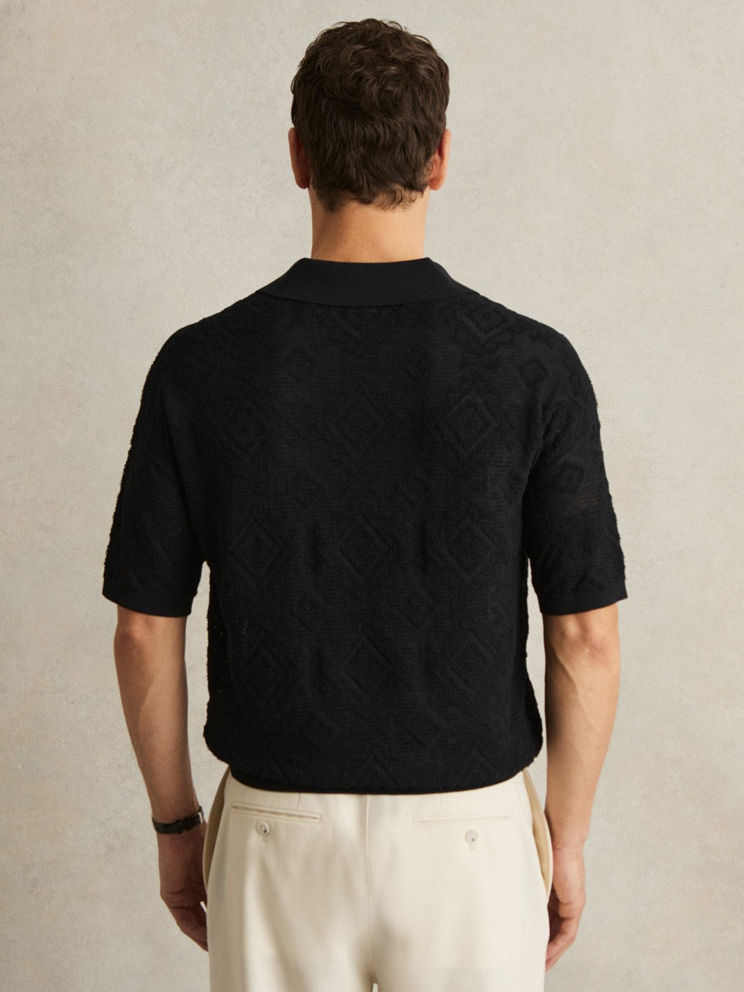 Reiss Sale - Jacquard Loop-Stitch Polo Shirt in Navy