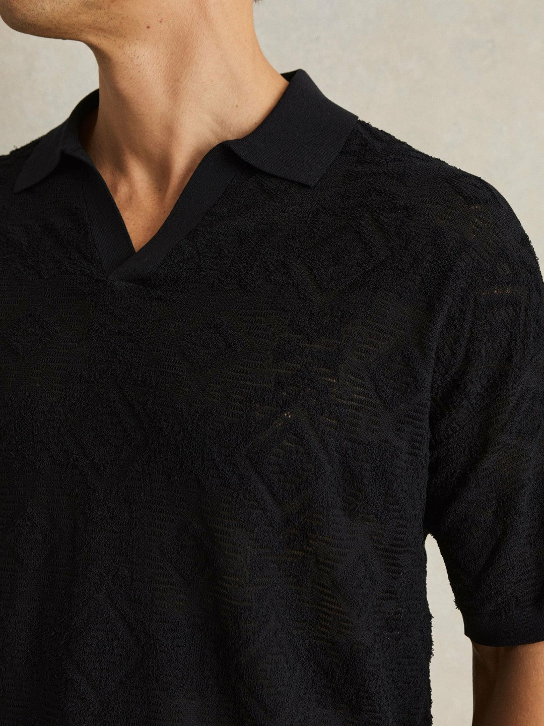 Reiss Sale - Jacquard Loop-Stitch Polo Shirt in Navy