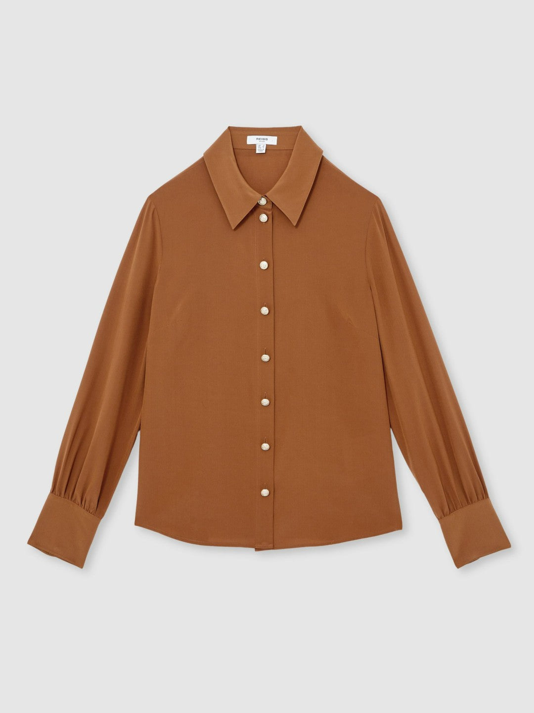Reiss Offer - Silk Embossed-Button Shirt in Tan Brown