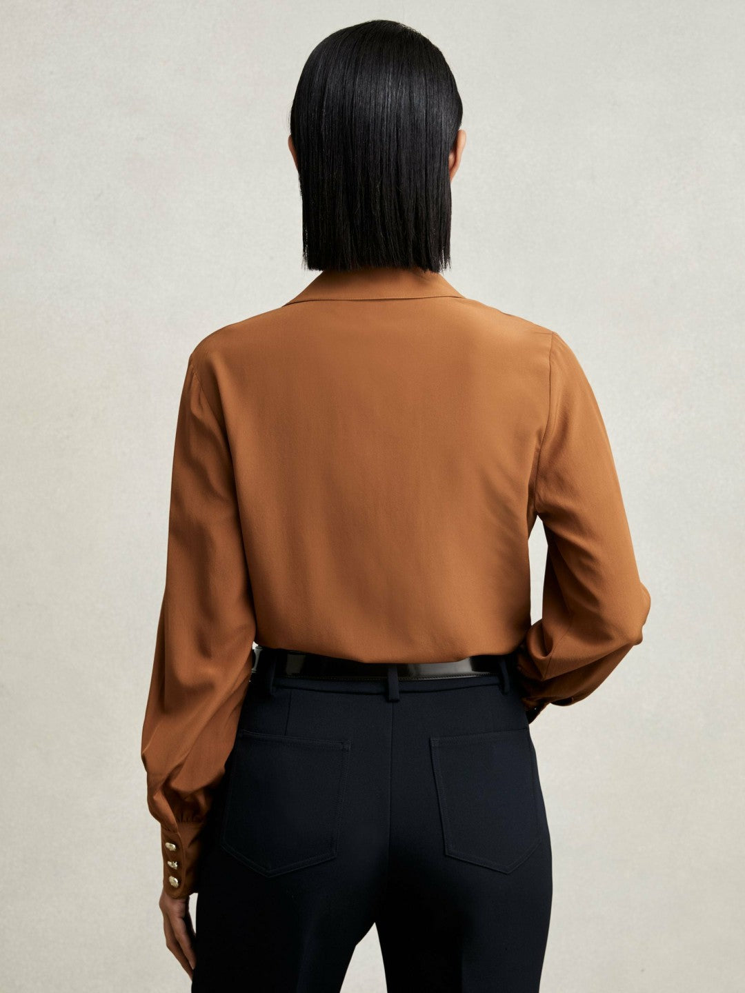 Reiss Offer - Silk Embossed-Button Shirt in Tan Brown