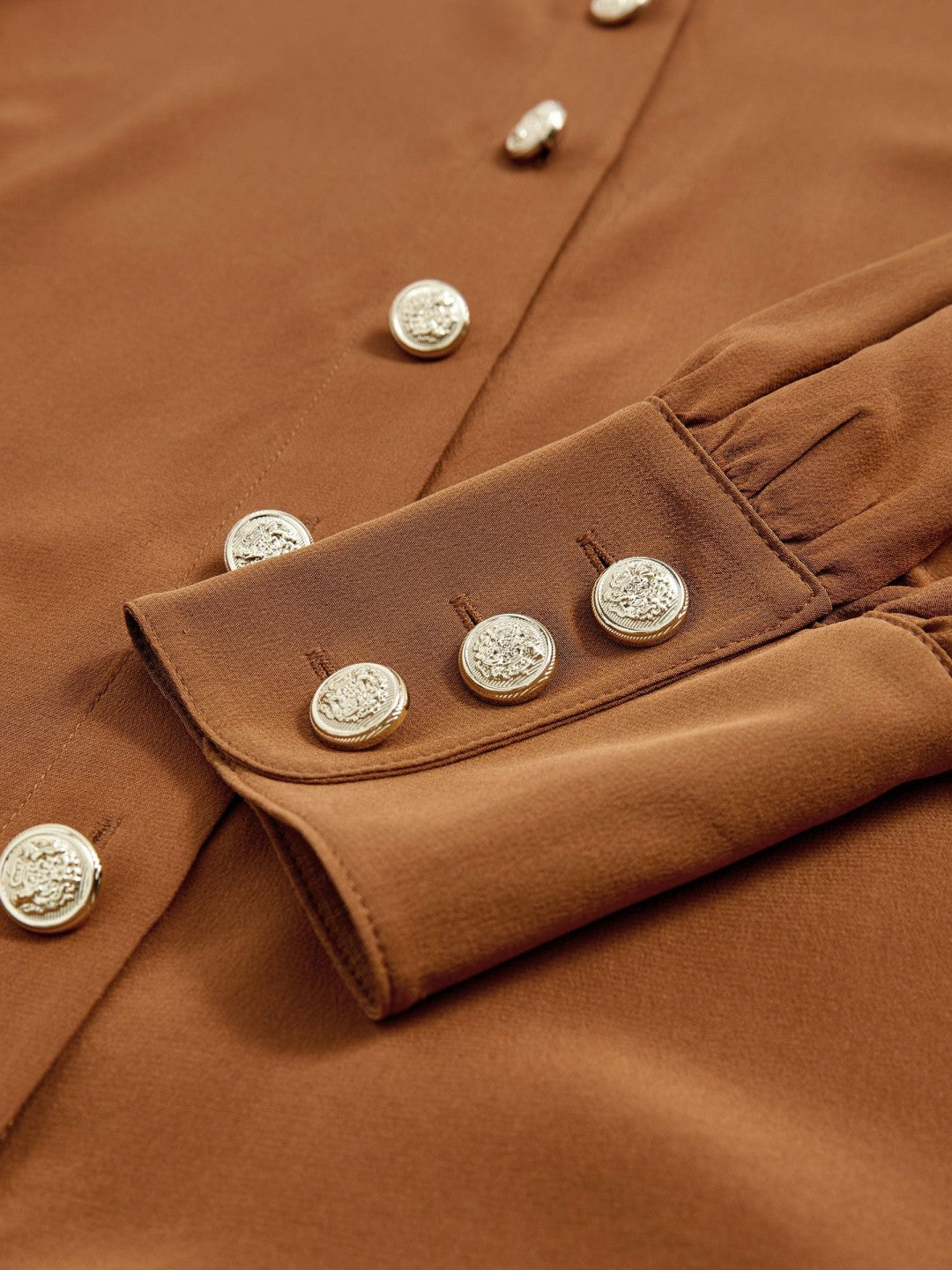 Reiss Offer - Silk Embossed-Button Shirt in Tan Brown