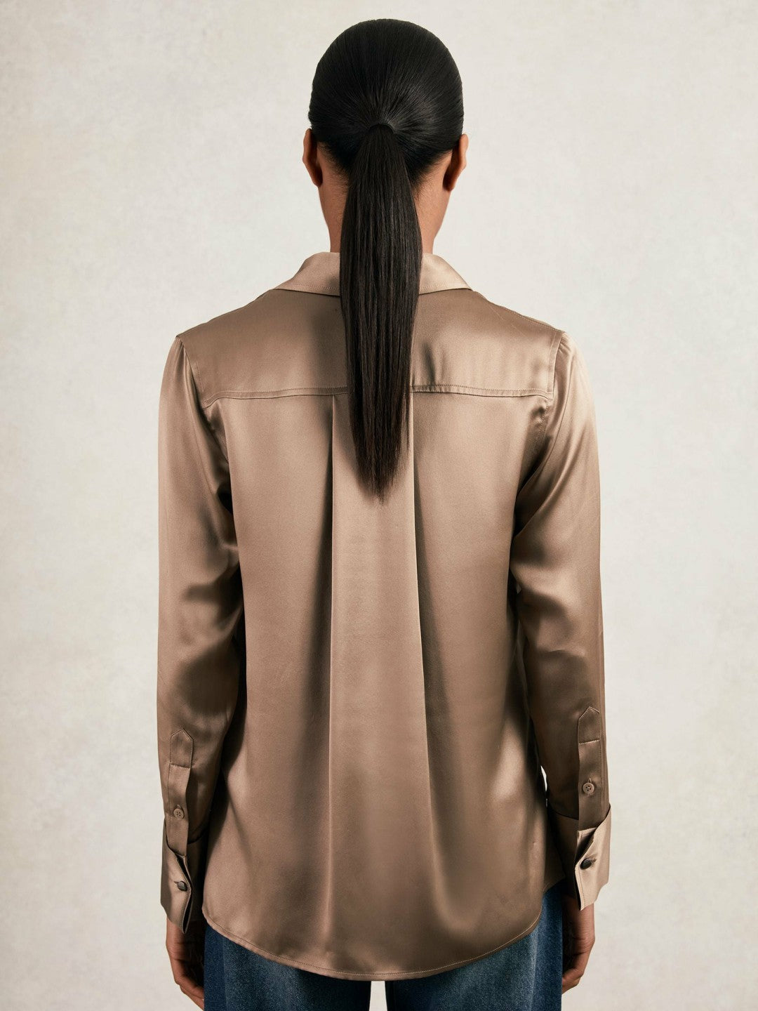 Reiss Silk-Satin Concealed-Placket Shirt in Taupe Brown