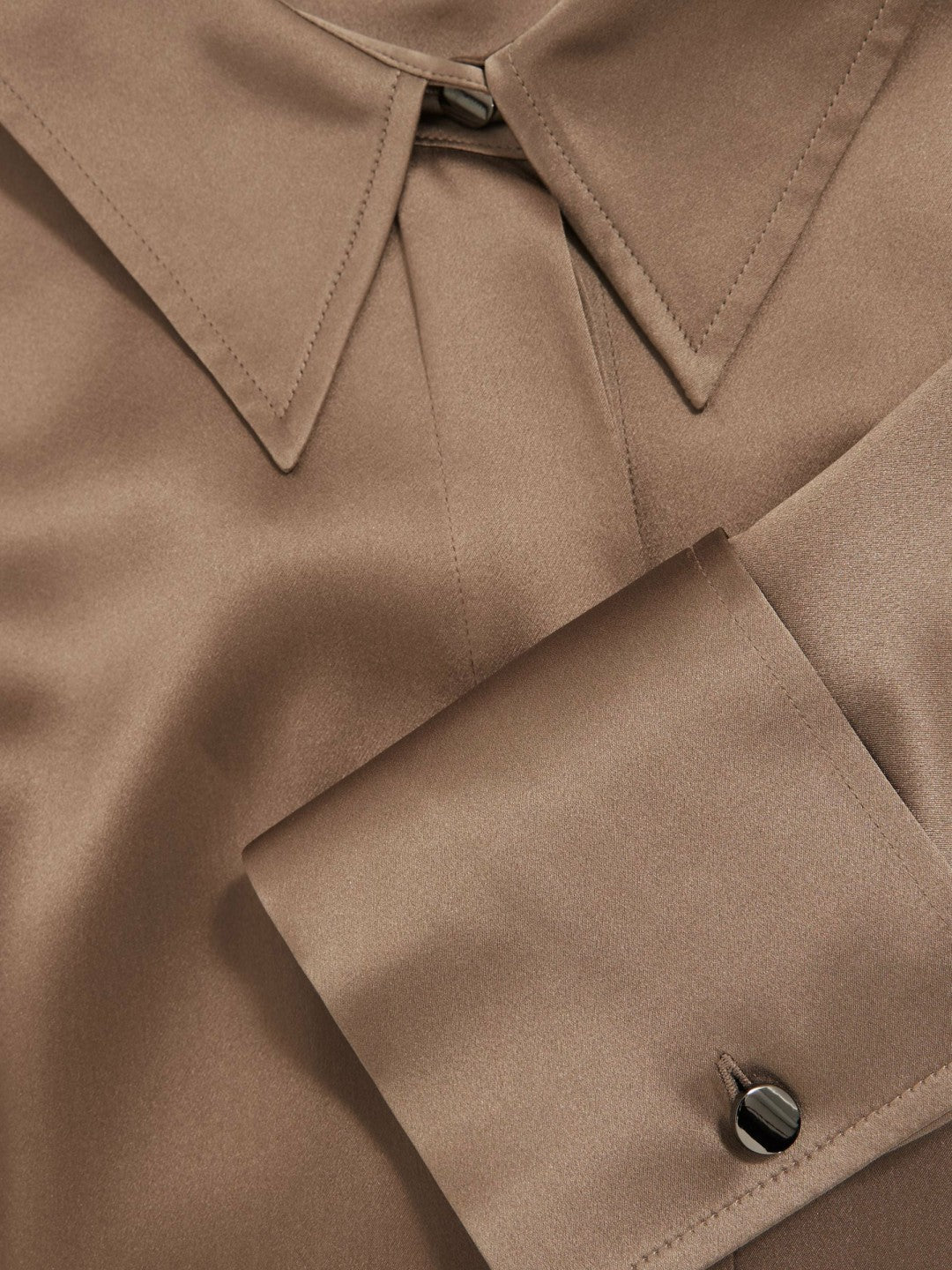 Reiss Silk-Satin Concealed-Placket Shirt in Taupe Brown