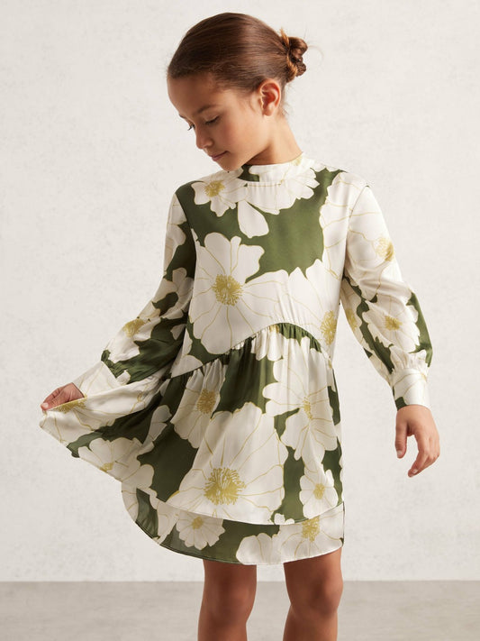 Reiss Deal - 9-13 yrs Floral-Print Swing Dress in Green