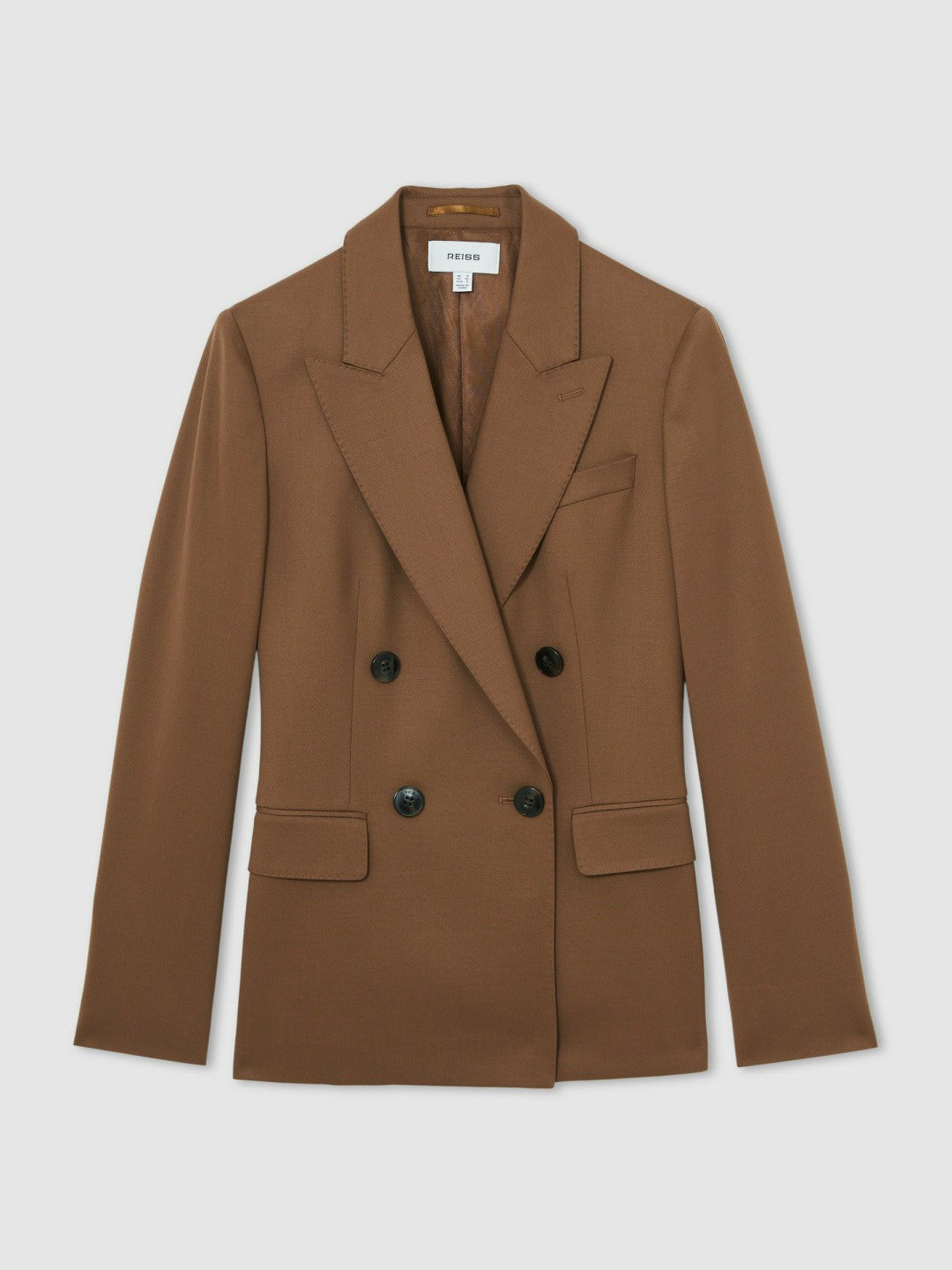 Reiss Deal - Petite Wool-Blend Double-Breasted Suit Blazer in Tan