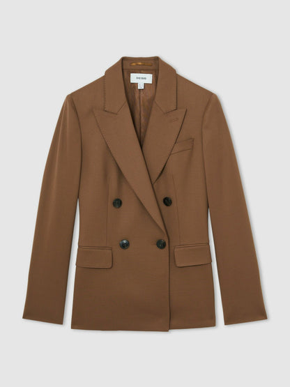 Reiss Deal - Petite Wool-Blend Double-Breasted Suit Blazer in Tan