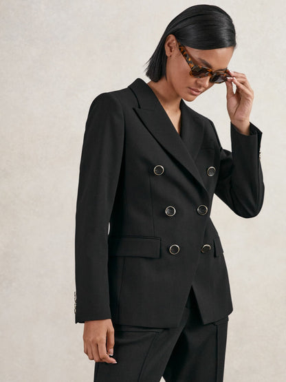 Reiss Popular Choice - Wool-Blend Double-Breasted Blazer in Black