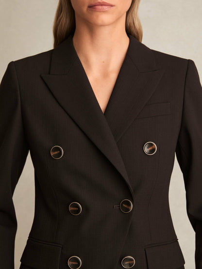 Reiss Sale - Wool-Blend Double-Breasted Blazer in Chocolate Brown
