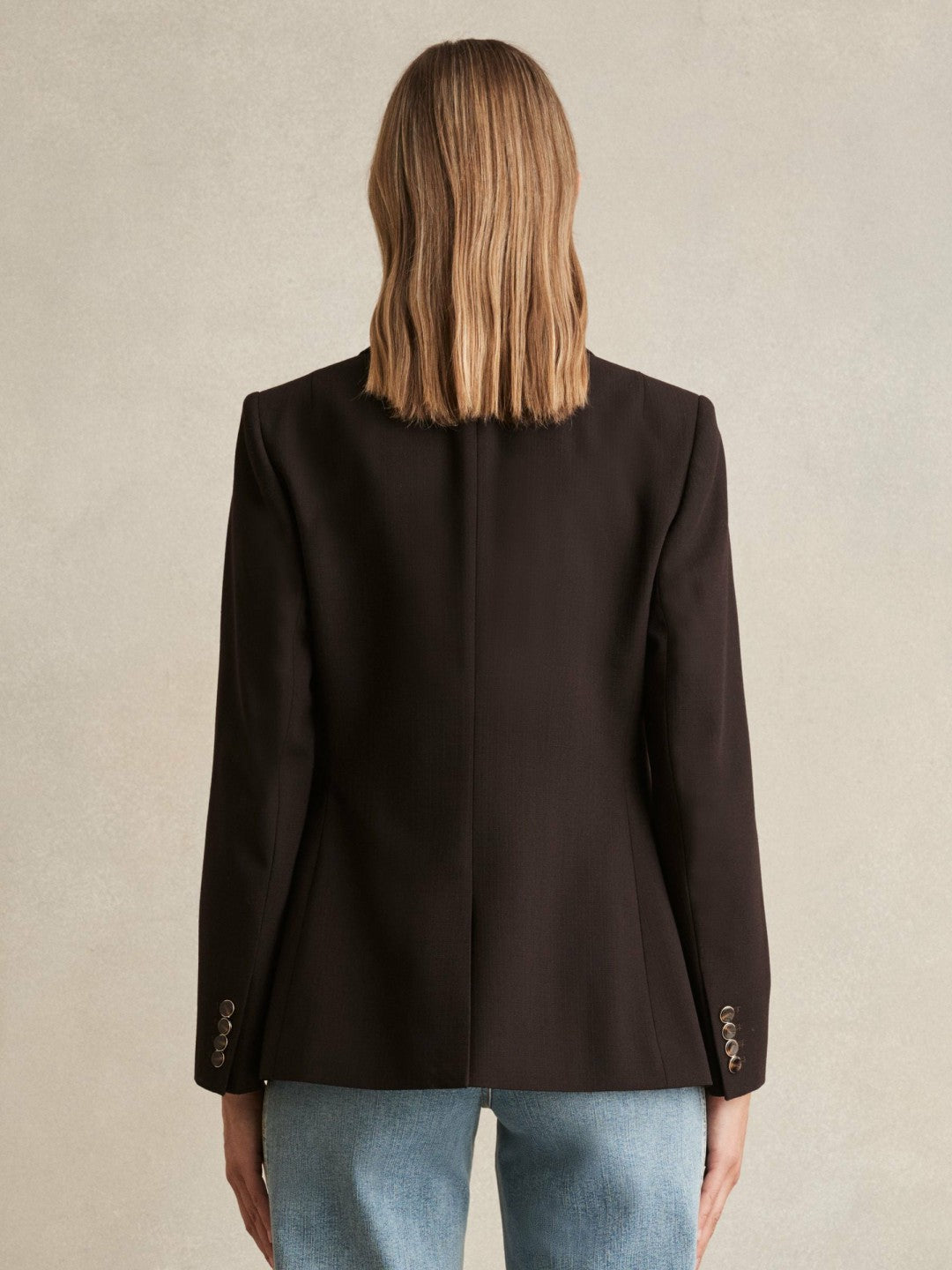 Reiss Sale - Wool-Blend Double-Breasted Blazer in Chocolate Brown