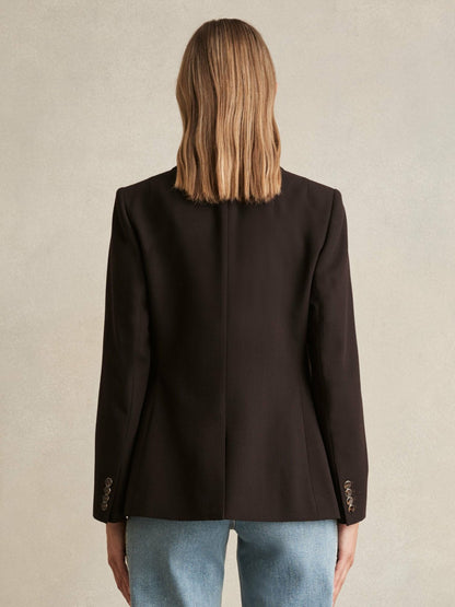 Reiss Sale - Wool-Blend Double-Breasted Blazer in Chocolate Brown
