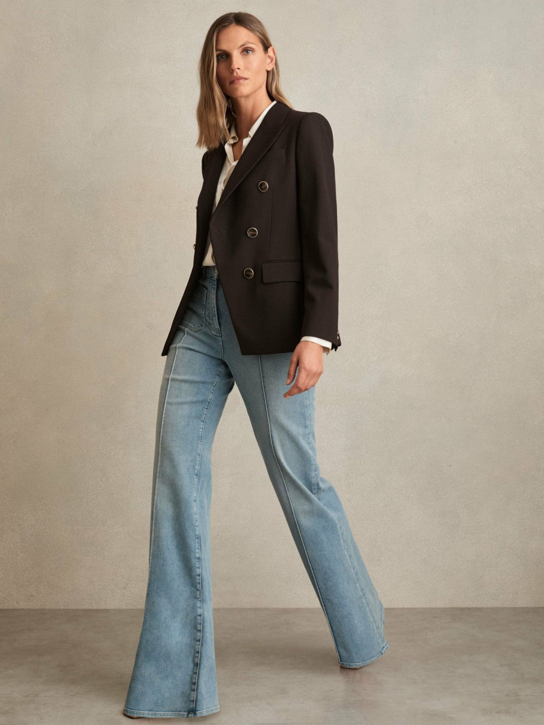 Reiss Sale - Wool-Blend Double-Breasted Blazer in Chocolate Brown