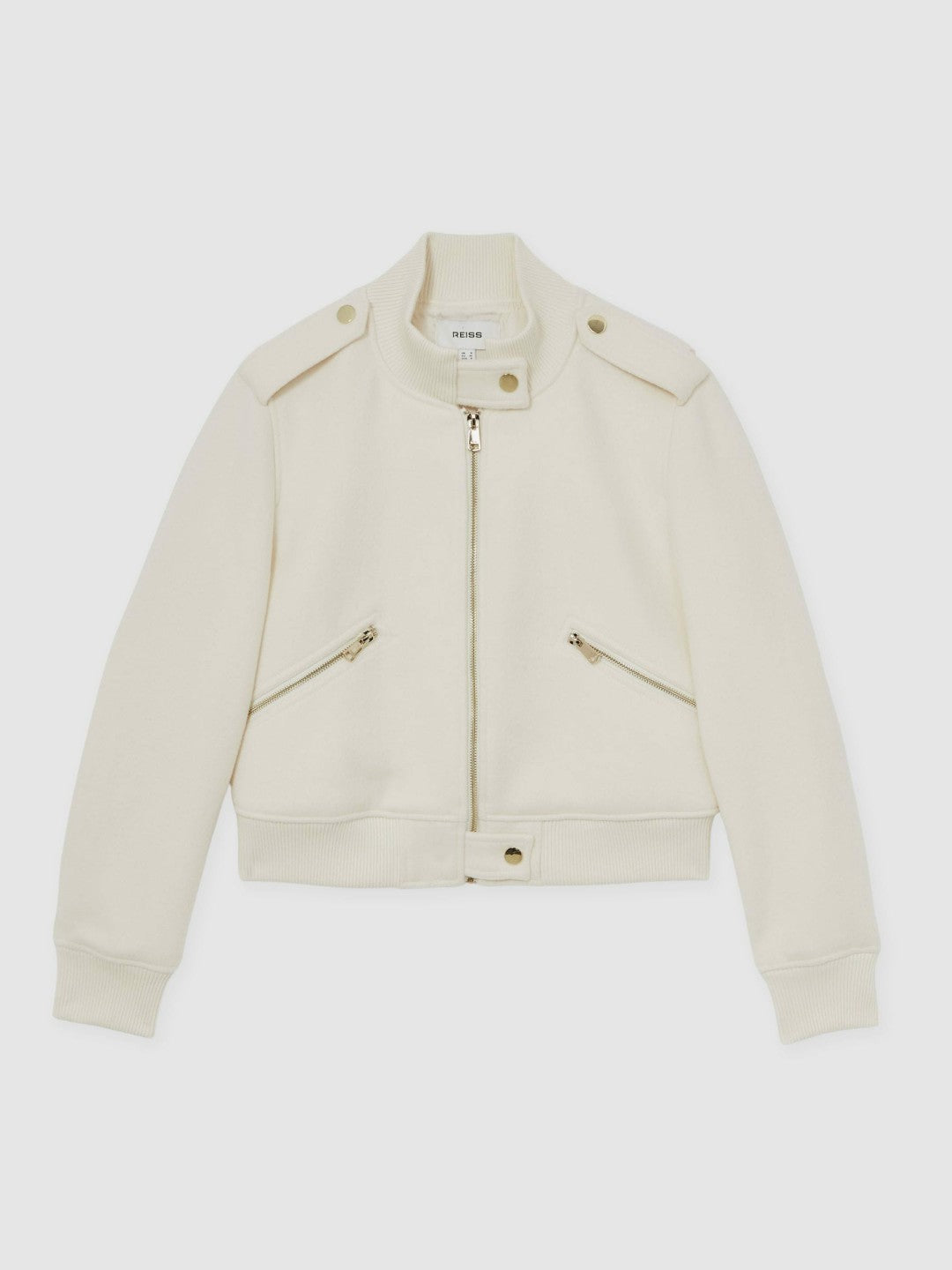 Reiss Offer - Brushed Wool Epaulette Bomber Jacket in Cream