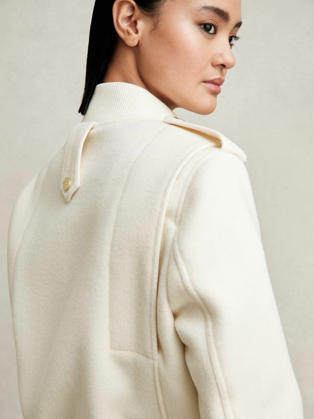 Reiss Offer - Brushed Wool Epaulette Bomber Jacket in Cream