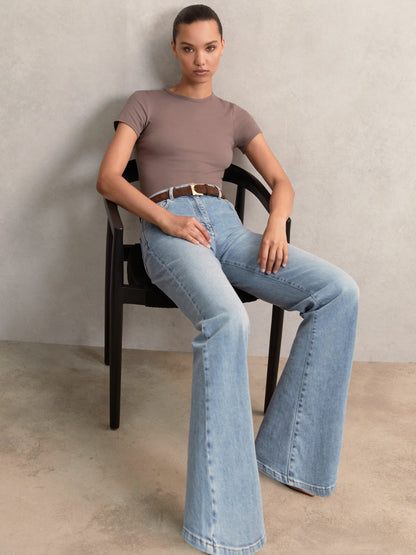 Reiss Sale - Petite Mid-Rise Flared Jeans in Light Blue