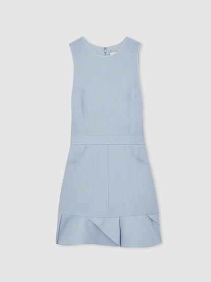 Reiss Structured Ruffle-Hem Mini Dress in Blue