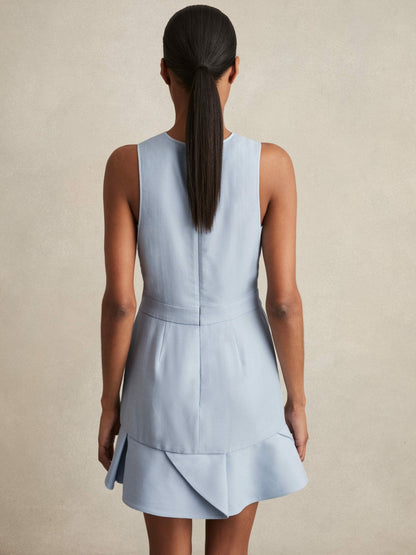 Reiss Structured Ruffle-Hem Mini Dress in Blue