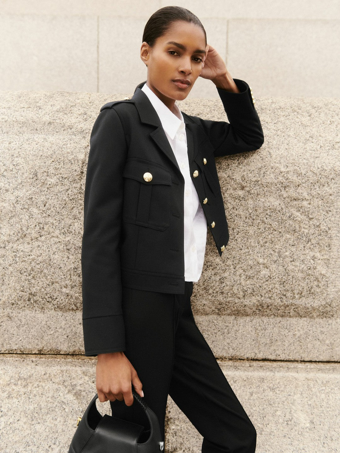 Reiss Offer - Wool Twin-Pocket Cropped Jacket in Black