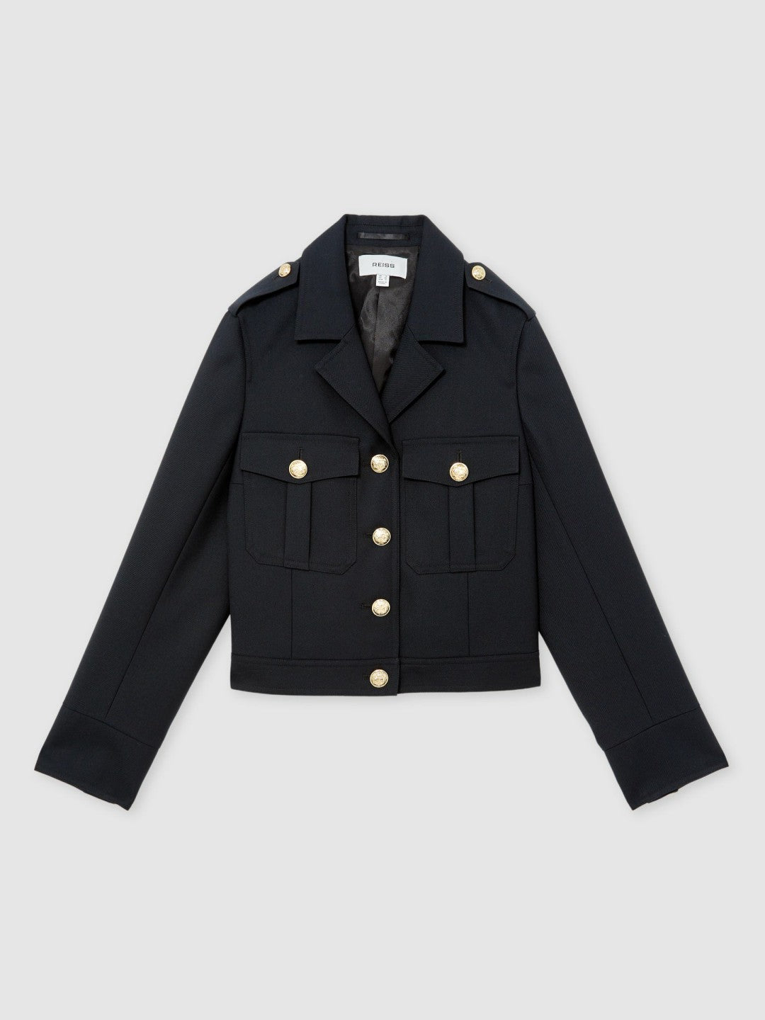 Reiss Offer - Wool Twin-Pocket Cropped Jacket in Black