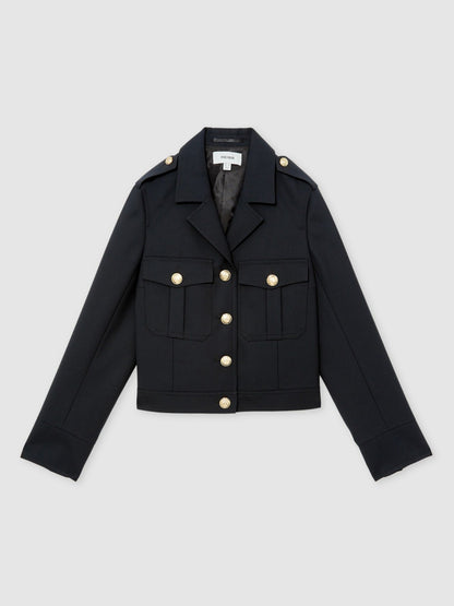 Reiss Offer - Wool Twin-Pocket Cropped Jacket in Black