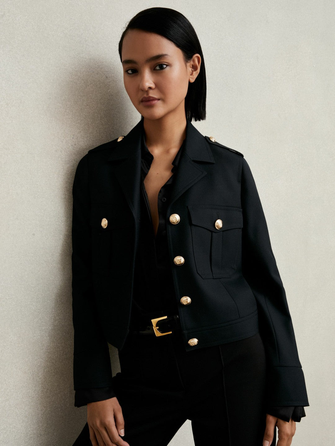 Reiss Offer - Wool Twin-Pocket Cropped Jacket in Black
