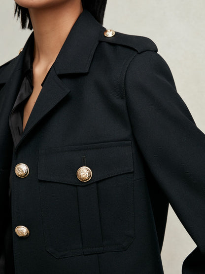 Reiss Offer - Wool Twin-Pocket Cropped Jacket in Black