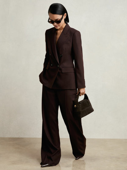 Reiss Wool-Blend Double-Breasted Suit Blazer in Aubergine