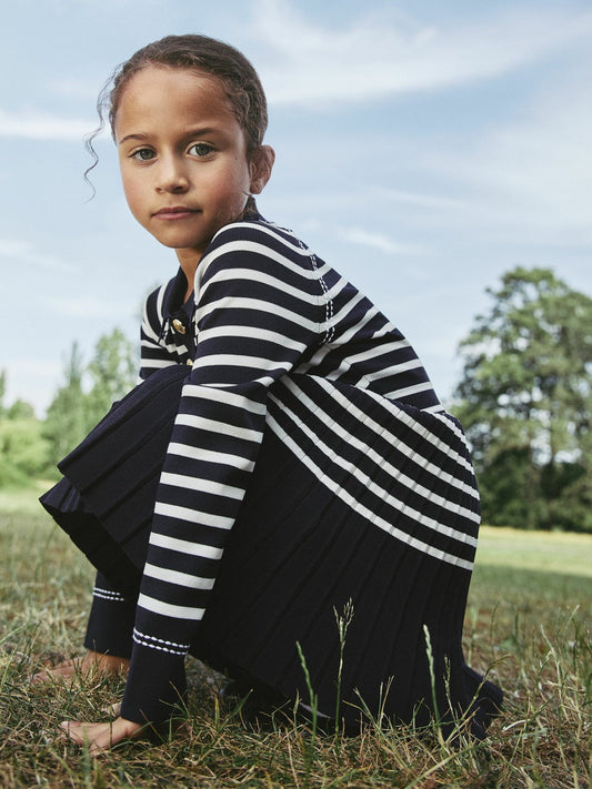 Reiss Affordable - 3-9 yrs Button-Detail Stripe Knitted Dress in Navy/White
