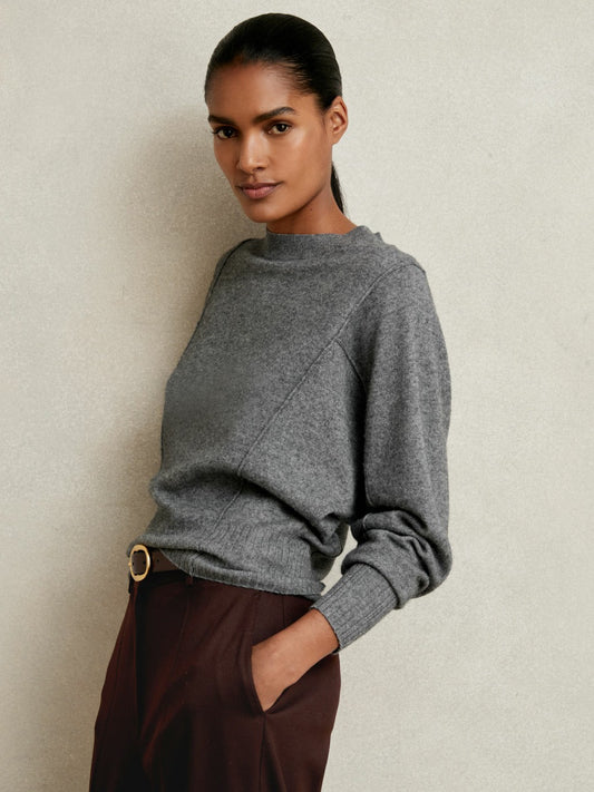 Reiss Value - Wool-Blend Reverse-Seam Batwing Jumper With Cashmere in Charcoal