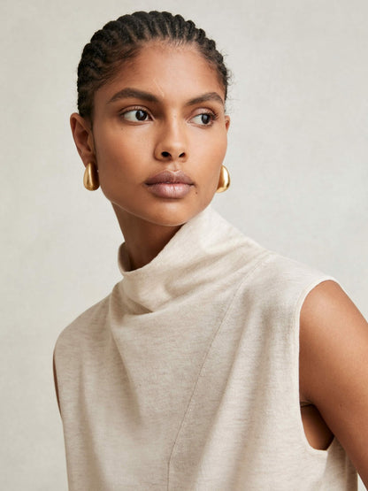 Reiss Wool Slouched Sleeveless Top in Stone Neutral