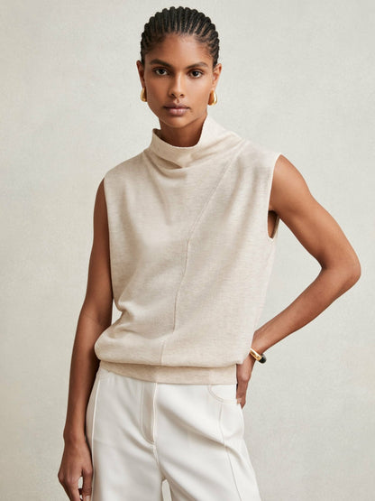 Reiss Wool Slouched Sleeveless Top in Stone Neutral