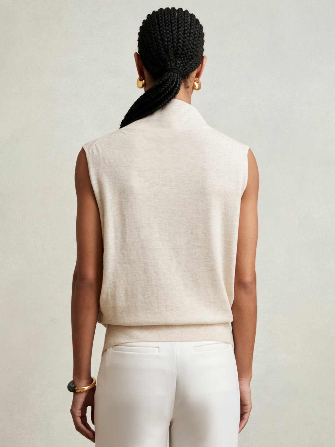 Reiss Wool Slouched Sleeveless Top in Stone Neutral