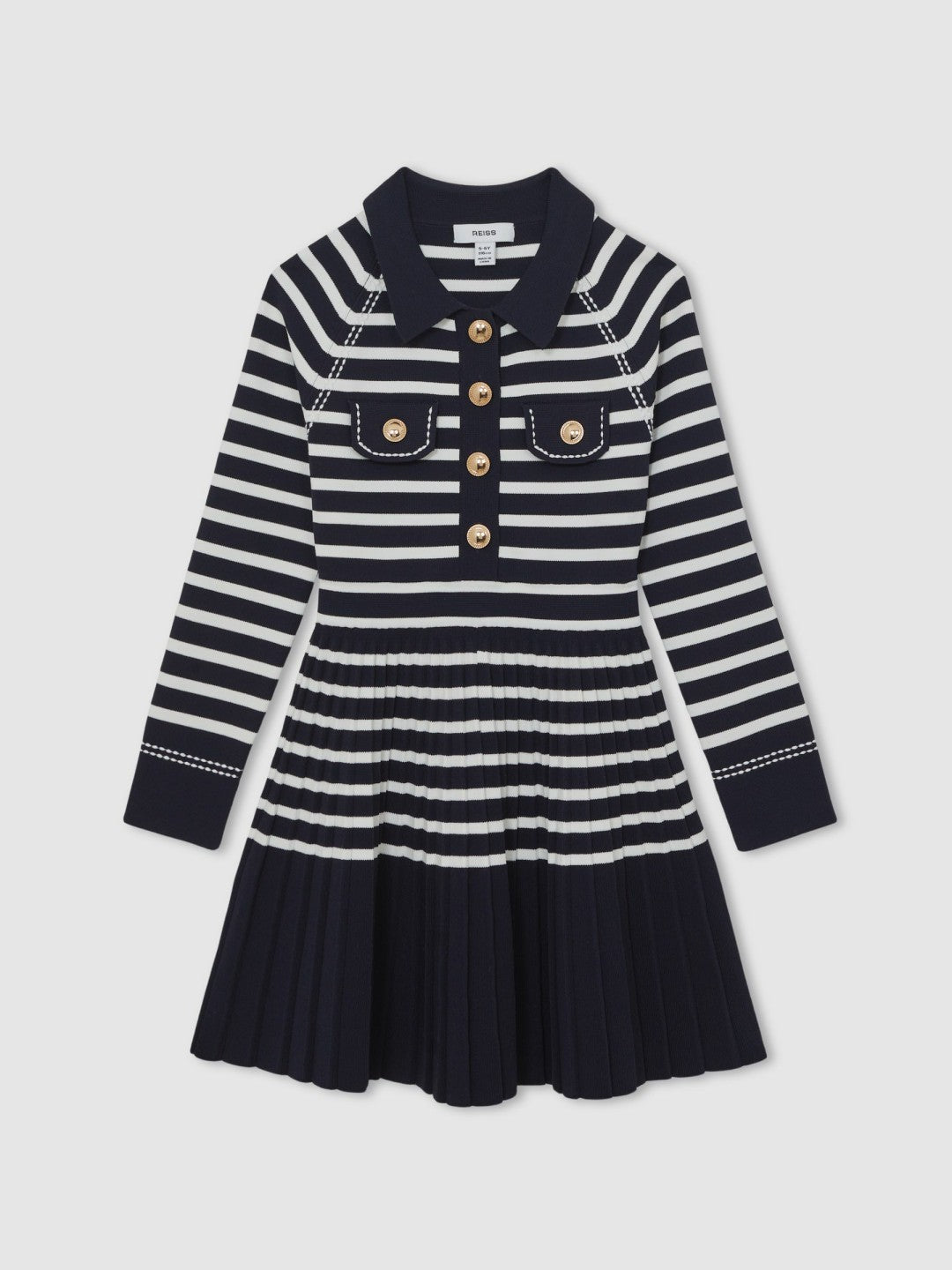 Reiss Affordable - 13-14 yrs Button-Detail Stripe Knitted Dress in Navy/White