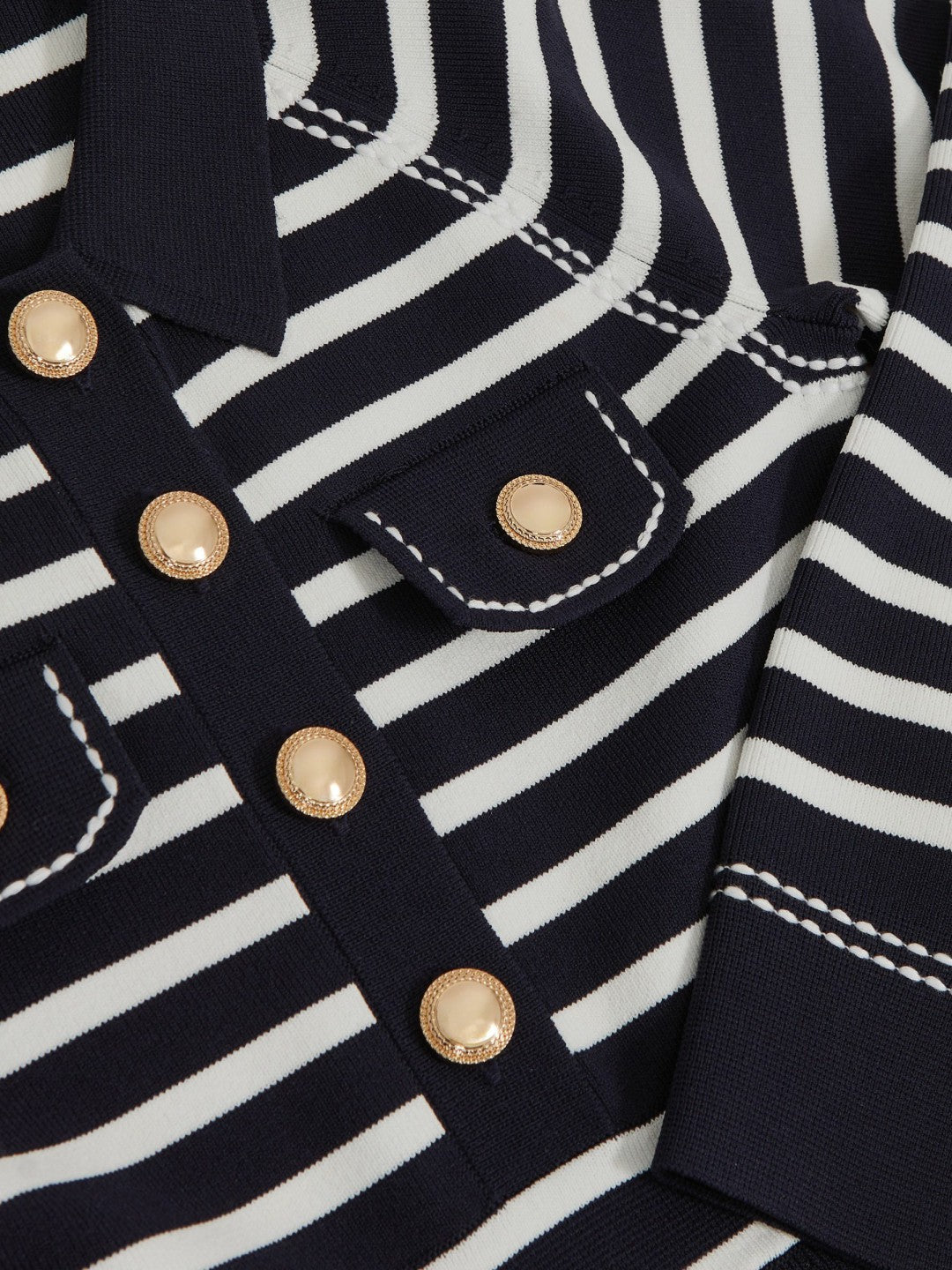 Reiss Affordable - 13-14 yrs Button-Detail Stripe Knitted Dress in Navy/White