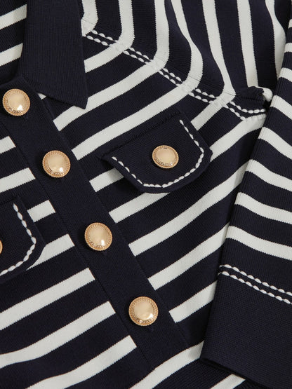 Reiss Affordable - 13-14 yrs Button-Detail Stripe Knitted Dress in Navy/White